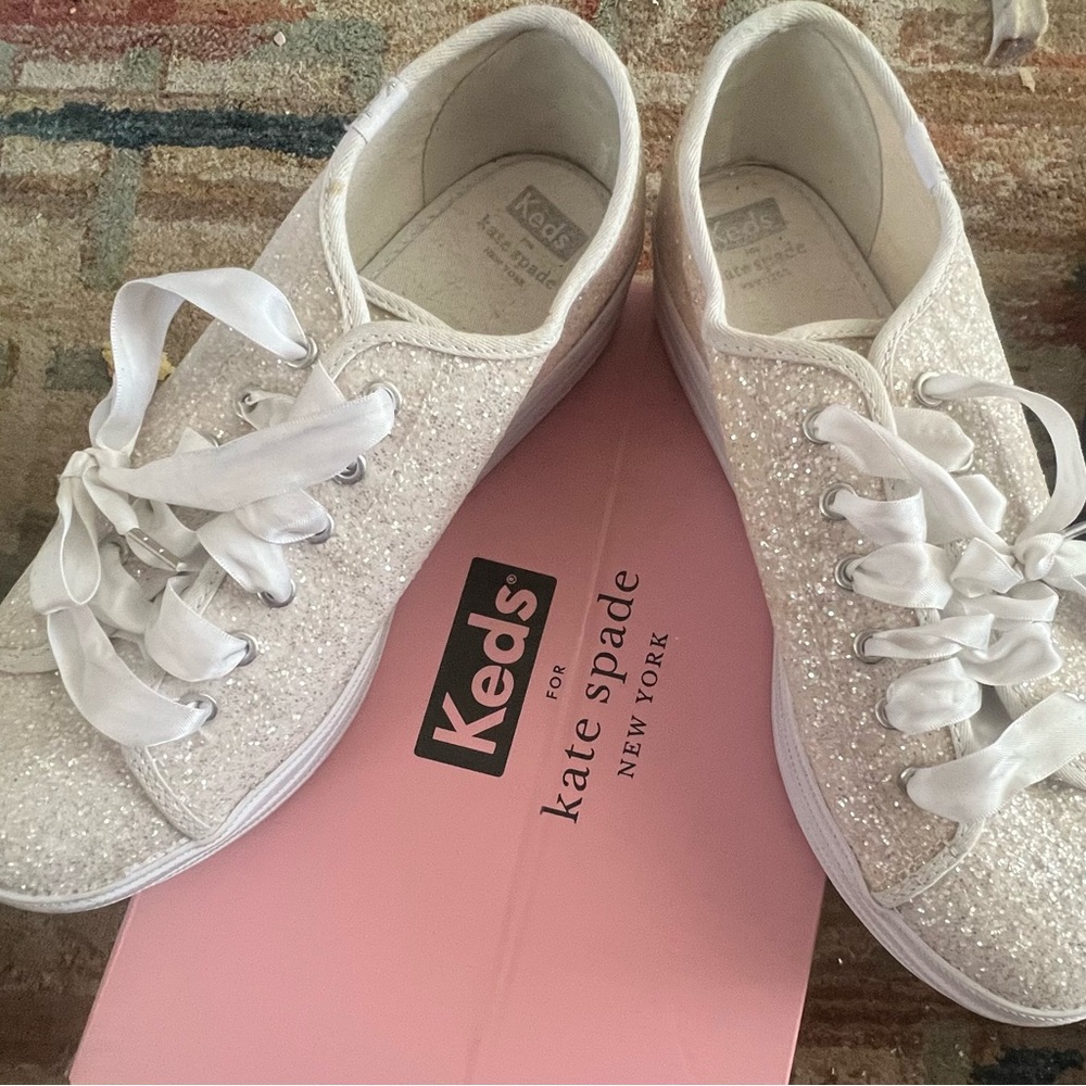 Keds White Sparkly Sneakers Classic Low-Top Design